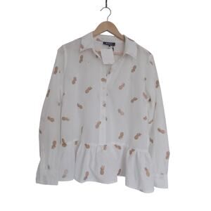 DKNY peplum blouse long sleeve embroidered pineapples size Small NEW